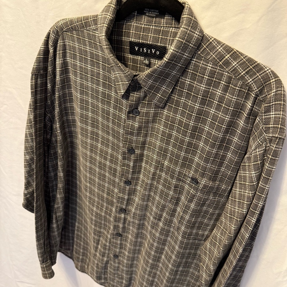 ViSiVo Textured Brown Plaid Button-Up Shirt Men’s L 16-16½‎ Classic Grandpacore - Picture 6 of 14
